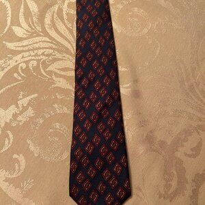 NEW Chanel Men's Tie 100% Silk Made in Italy Gold and Red on dark blue